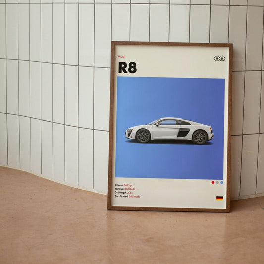 Audi R8 Minimalist Mid-Century Poster